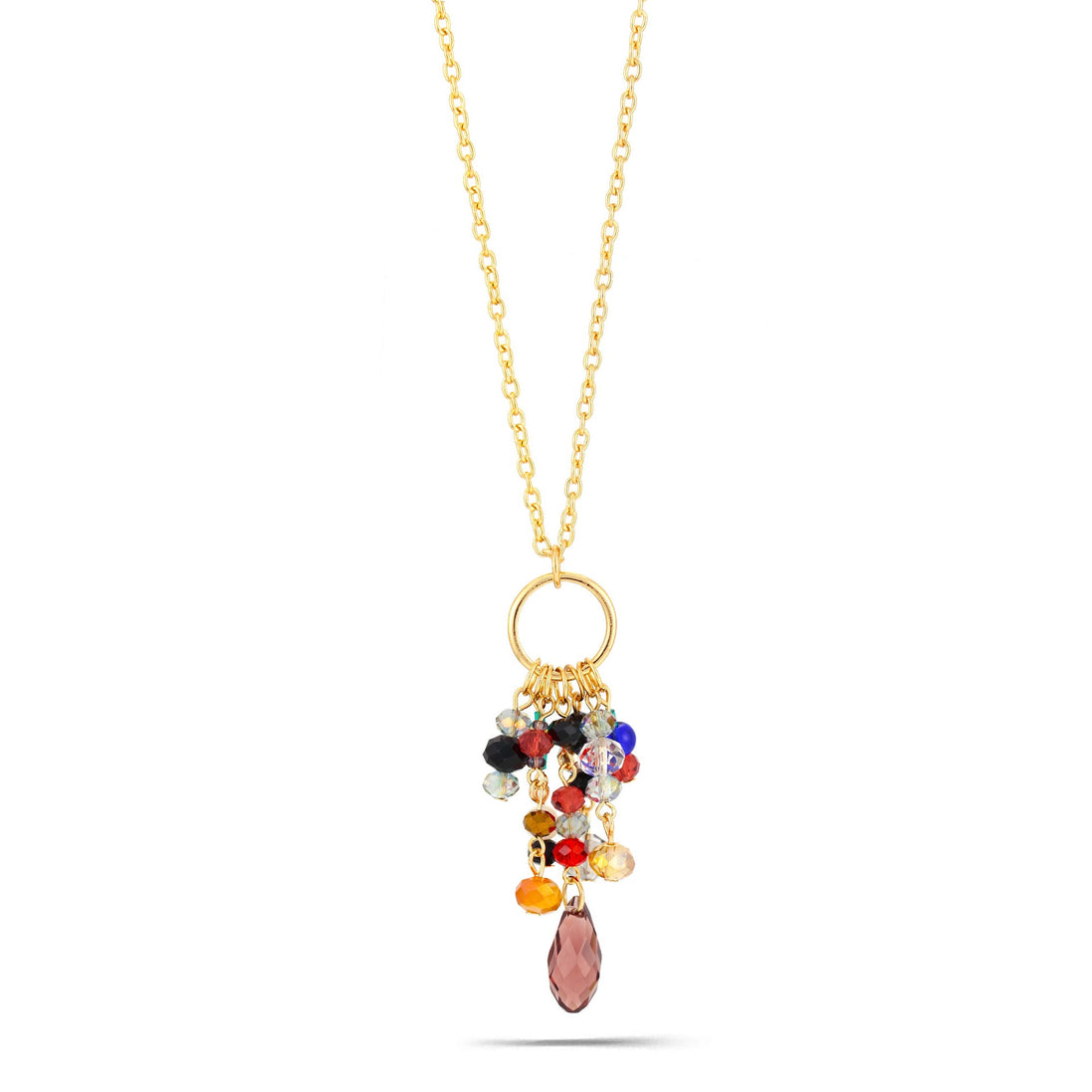 Gold-Toene Metal Multi Colored Beads Adjustable Lobster Claw Closures Tassel Neckaces