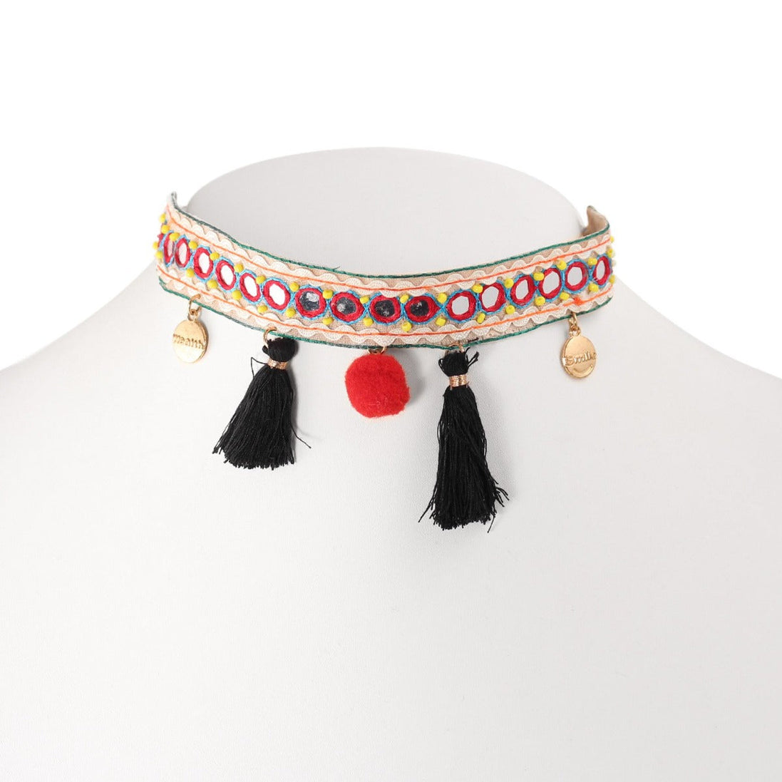 Gold Charm Black Tassel Adjustable Length Choker Necklace