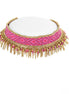 Pink Seed Beads Gold Tassel Adjustable Length Choker Necklace