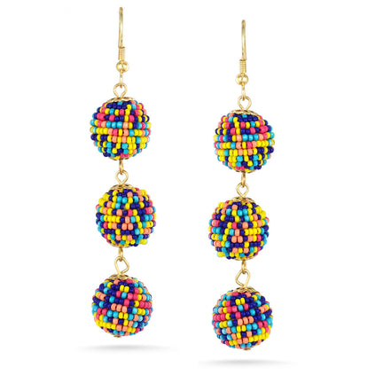 Multicolor Seed Bead Ball Drop Earrings