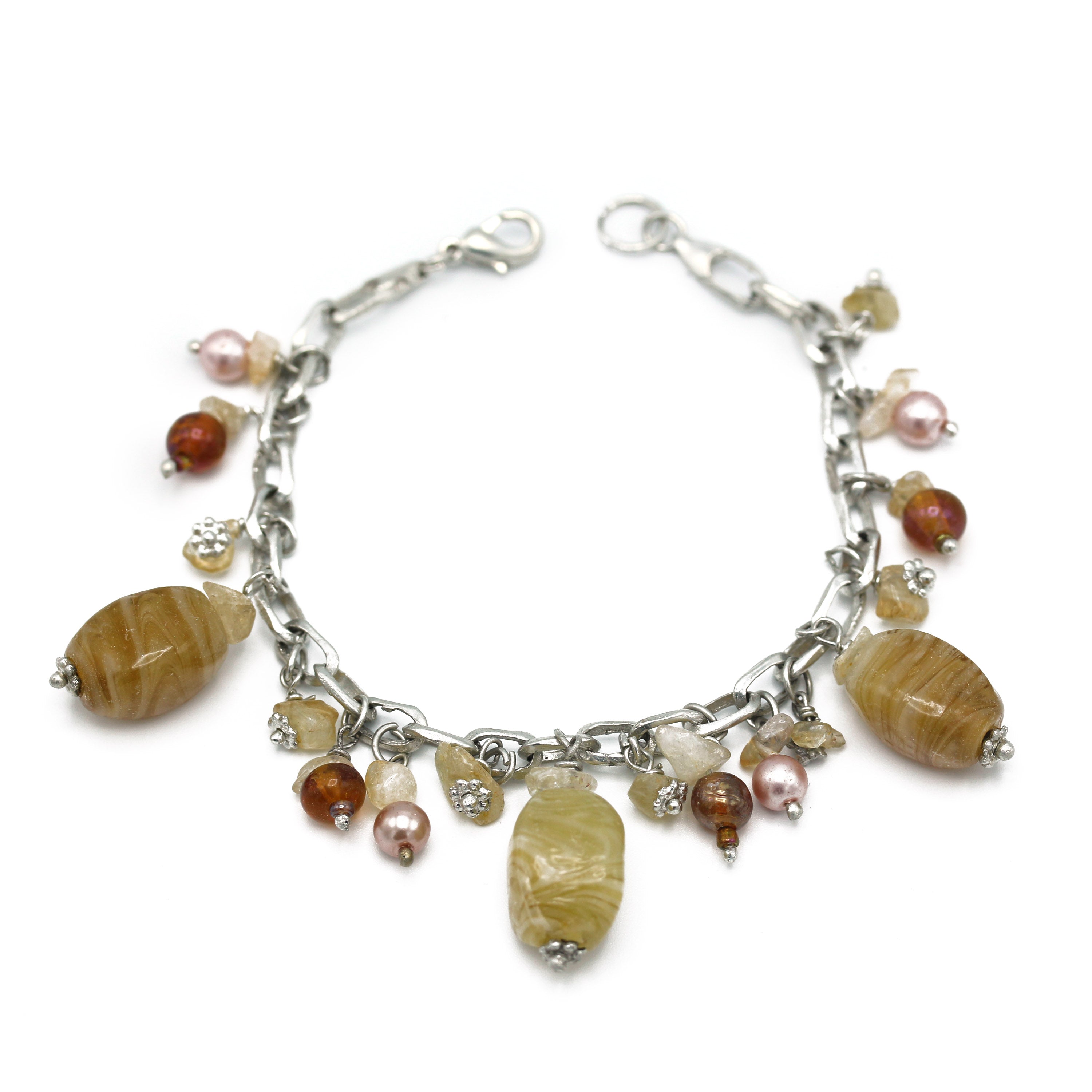 NATURAL BEED SILVER CHAIN BRACELET# FW-FG32177BR62 (SHBD9)