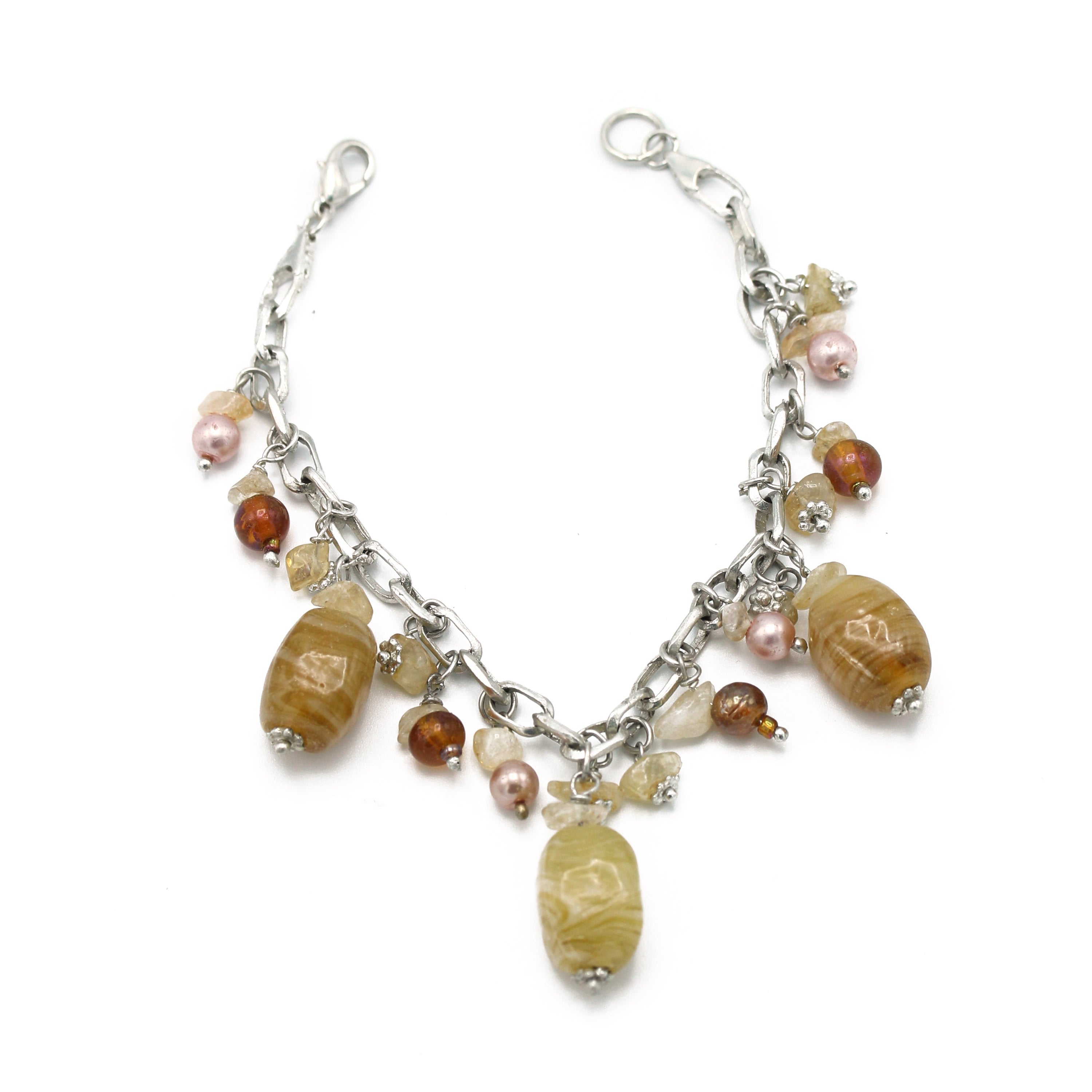 NATURAL BEED SILVER CHAIN BRACELET# FW-FG32177BR62 (SHBD9)