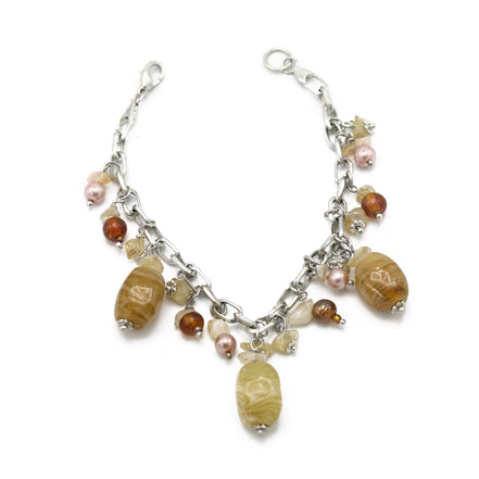 NATURAL BEED SILVER CHAIN BRACELET# FW-FG32177BR62 (SHBD9)