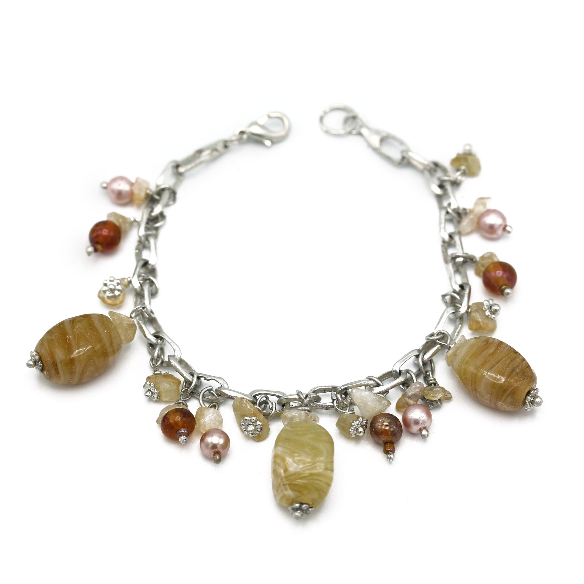 NATURAL BEED SILVER CHAIN BRACELET# FW-FG32177BR62 (SHBD9)