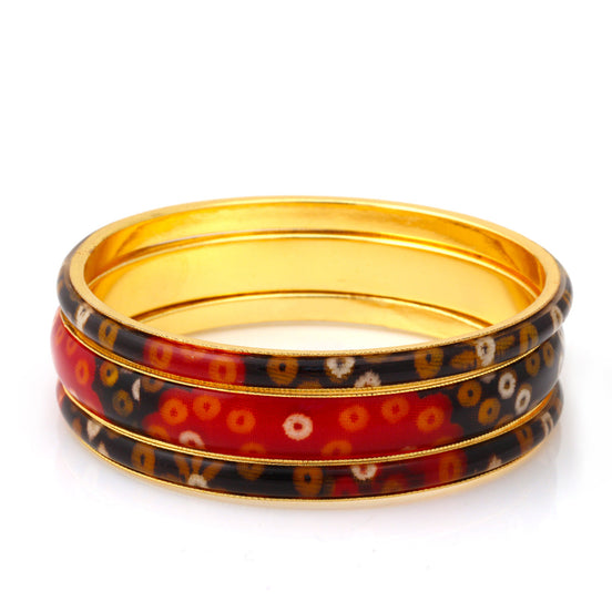 GOLD RED AND BLACK EPOXY 3 PCS  BANGLE SET #BNG-12114_MULTI (HB14)
