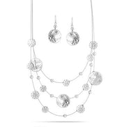 Silver Tone 3 row wire with round disc necklace and earrings set# SCE18246-SILVER(TD11)