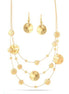 Gold 3row Gold wire with hammered round disc nk and eargs set #SCE18246-GOLD(TF9)