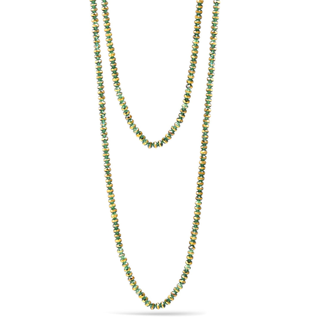 Olive And Gold 8Mm Faceted Beads Long Necklace