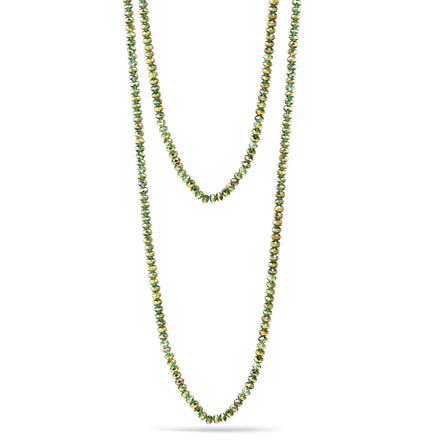 Olive And Gold 8Mm Faceted Beads Long Necklace