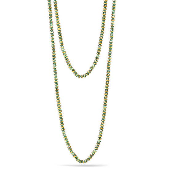 Olive And Gold 8Mm Faceted Beads Long Necklace