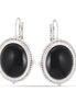 Silver-Tone Metal Black Oval Drop Earrings