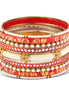 RED AND IVORY RESIN ETHNIC BANGLES SET OF 9 PCS #VB10595_RED (OE4)