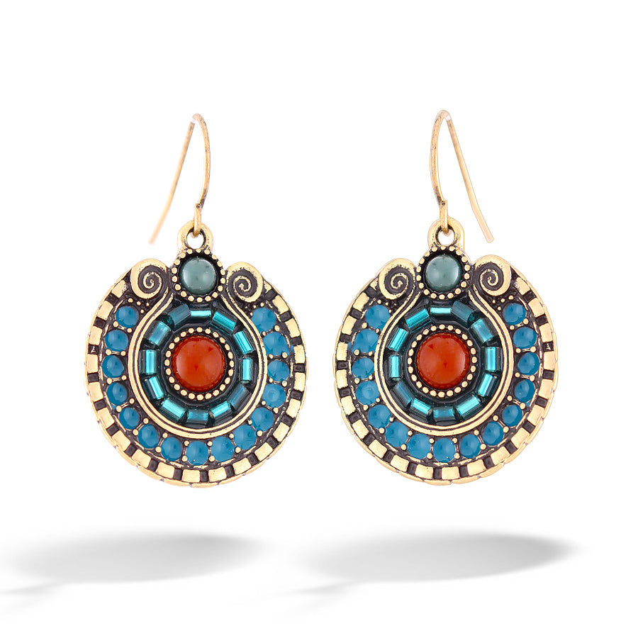 Carnelian Blue And Green Stone Gold Earring