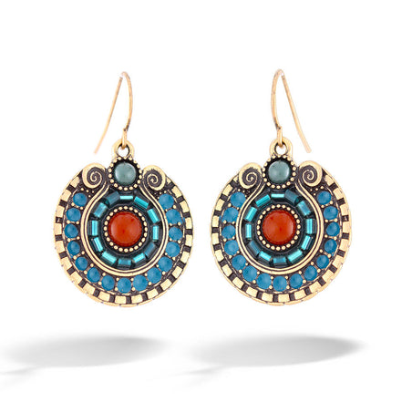 Carnelian Blue And Green Stone Gold Earring