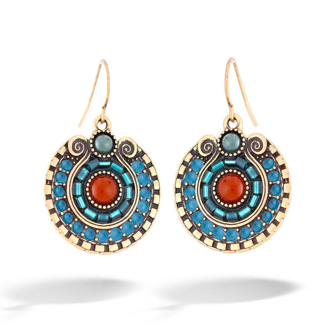 Carnelian Blue And Green Stone Gold Earring