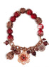Oxidized Rose Gold Red And Champagne Crystal Flower Charm Bracelet