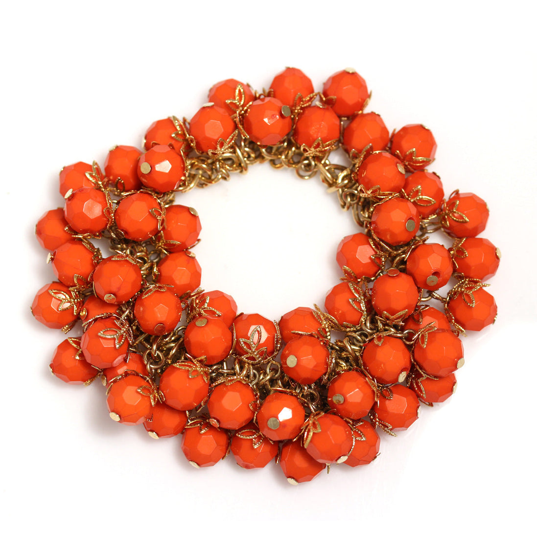 CORAL FACETED BEADS GOLD STRETCH BRACELET#SB24290