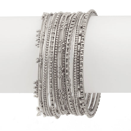 Silver-Tone Metal 11 Pcs Bangle Set