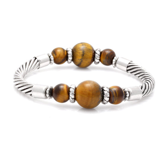 BROWN TIGER EYE CABLE STRETCH BRACELET  #SB15142-1_TIGER (BC13)