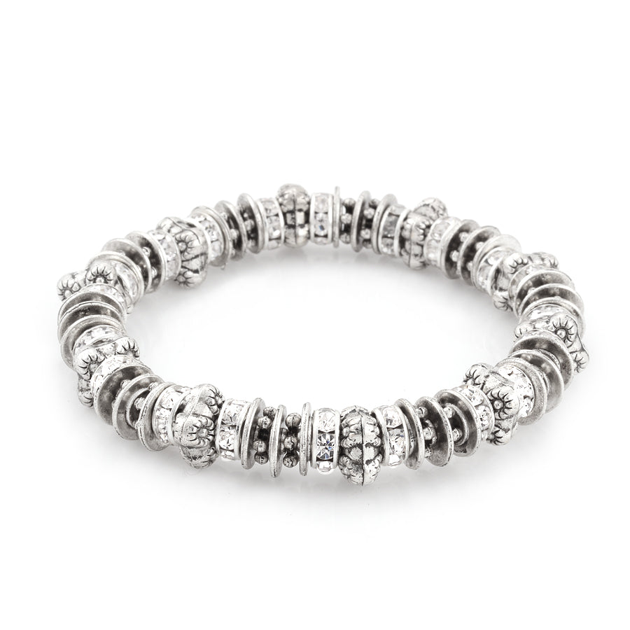 SILVER-TONE METAL CRYSTAL STRETCH BRACELETS  #FW5759-24 (OD1)