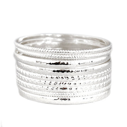 Silver Multi Textured Bangles Set of 9pcs