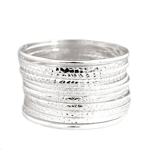 Silver Multi Textured Bangles Set of 11pcs
