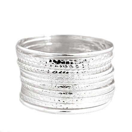 Silver Multi Textured Bangles Set of 11pcs