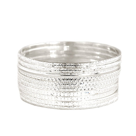 Silver Multi Textured Bangles Set of 10pcs
