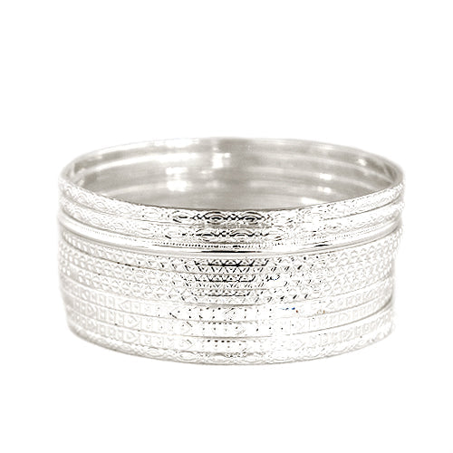 Silver Multi Textured Bangles Set of 10pcs
