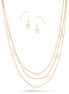 Cream Pearl With Gold Three-Strand Necklace And Earrings Set #HNNE084_GLD-CRM(GB1)