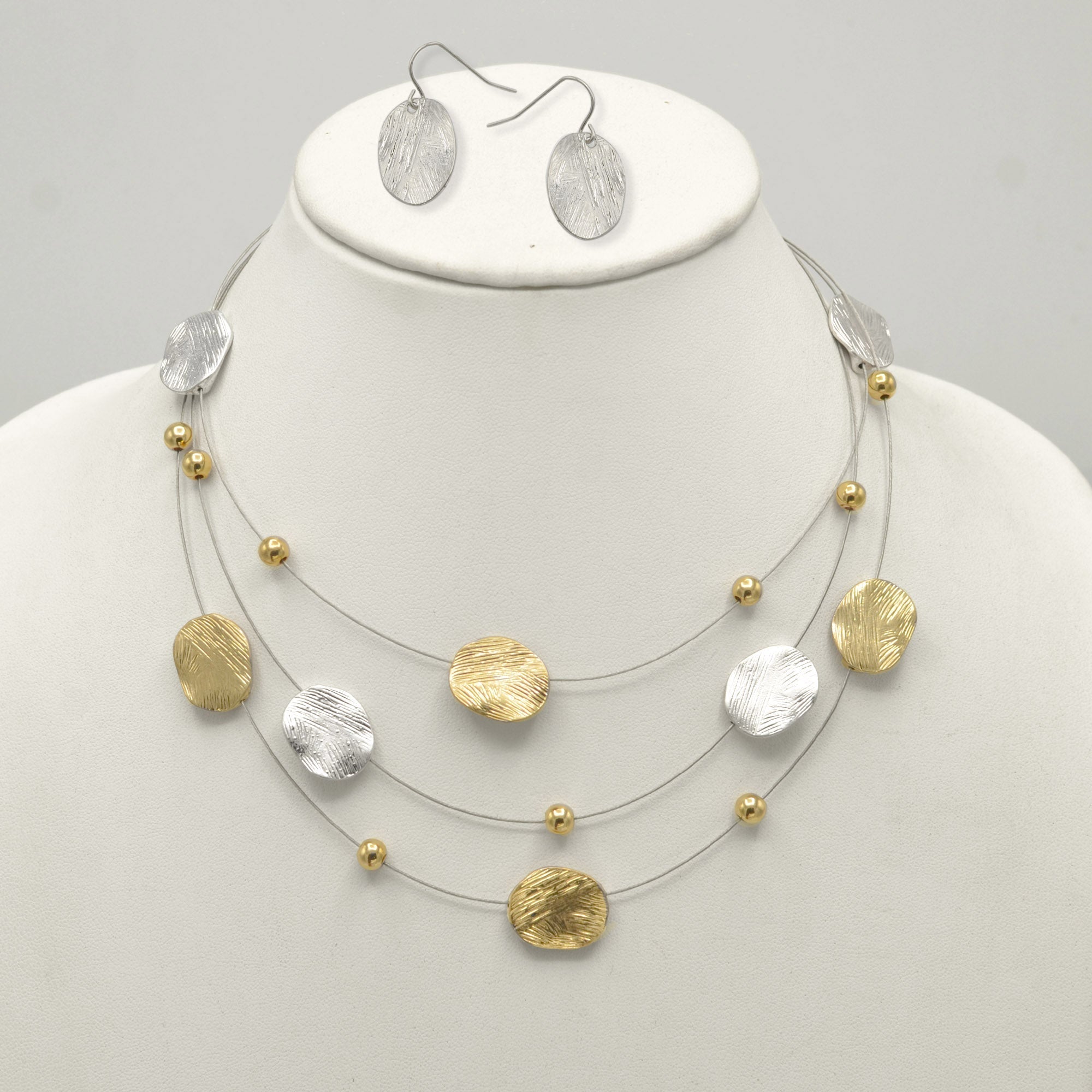 NECKLACES & EARRINGS SET #SCE18256_2T-SIL (NF9)