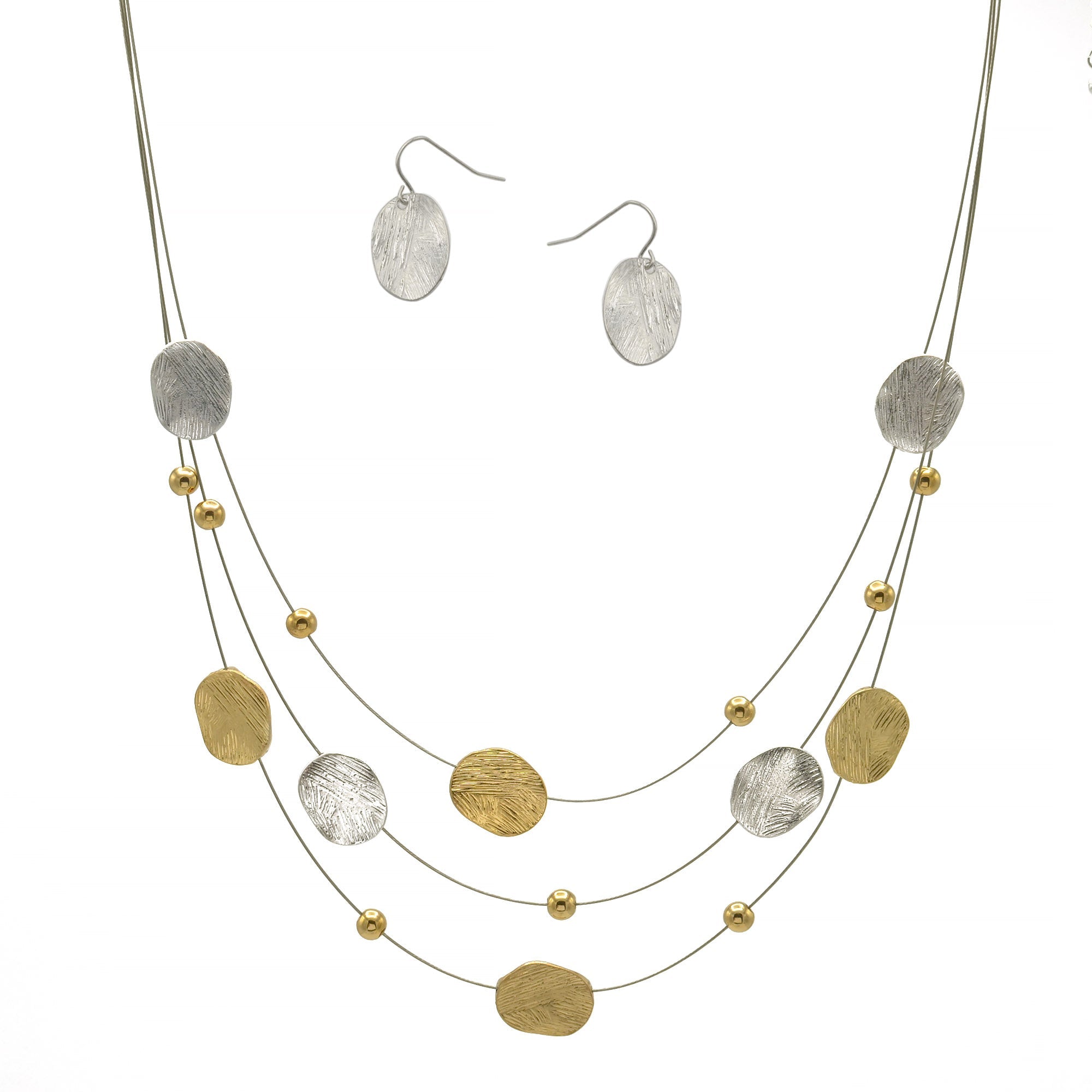 NECKLACES & EARRINGS SET #SCE18256_2T-SIL (NF9)