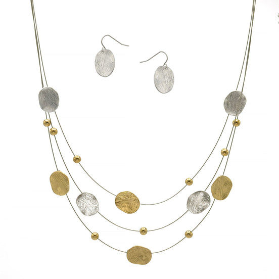 NECKLACES & EARRINGS SET #SCE18256_2T-SIL (NF9)