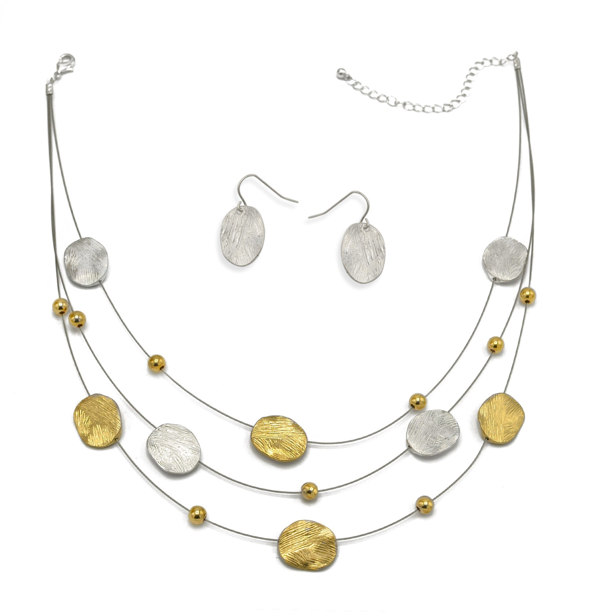 NECKLACES & EARRINGS SET #SCE18256_2T-SIL (NF9)