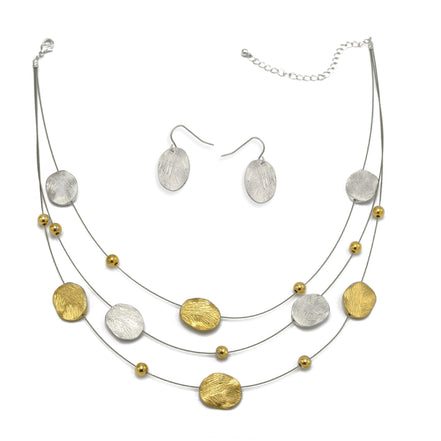 NECKLACES & EARRINGS SET #SCE18256_2T-SIL (NF9)