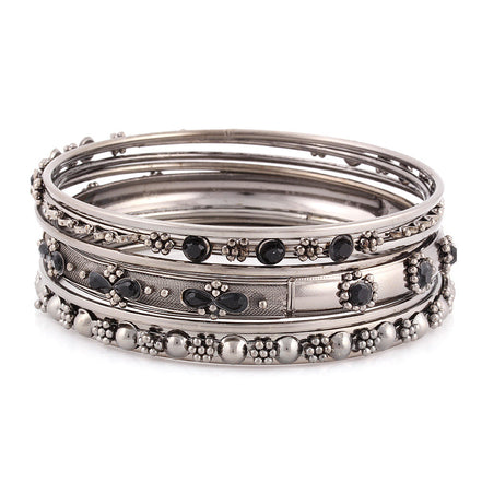 Rhorium-Tone Black Set Of 7 Bangles