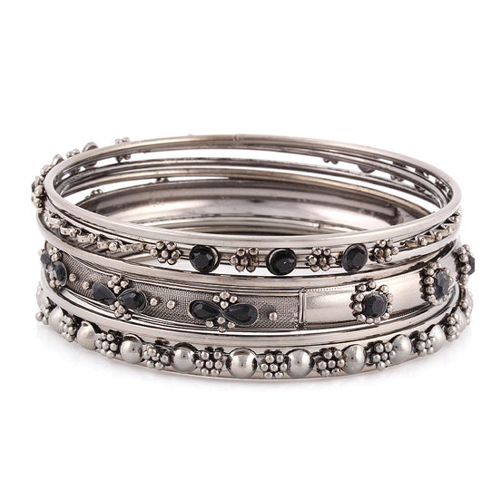 Rhorium-Tone Black Set Of 7 Bangles
