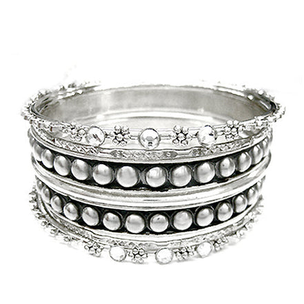 SILVER [PLUS SIZE]SILVER METAL AND RHINESTONE STUDDED BANGLES SET OF 6 PCS  #KB11344PLUS_SIL (RC8)