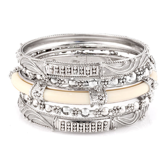  Ivory And Silver Bangles