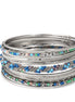 Silver Multicolor Beads 11 Pcs Crystal Bangle Set