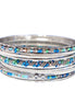 Green and Blue Mixed Seed Beaded Set of 11 PCS Silver Indian Bangles 