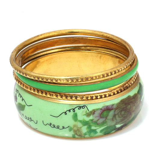 Green Resin 4Pcs Gold Bangles