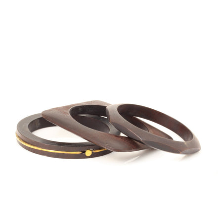 Round Square And Polygon Geometric Shape Wood 3 Pcs Bangle Set