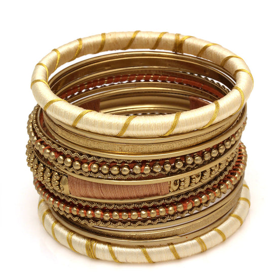 Gold And Ivory 17 Pcs Bangle Set