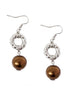 Brown Glass Pearl with Silver Twisted Round Earrings