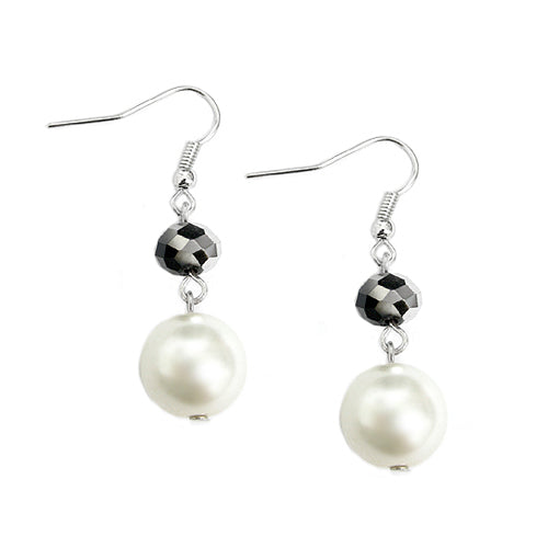 SILVER MULTI COLOR BLACK/JET AND CREAM PEARL EARRINGS  #HNE92181_JET-CRM (RB7)