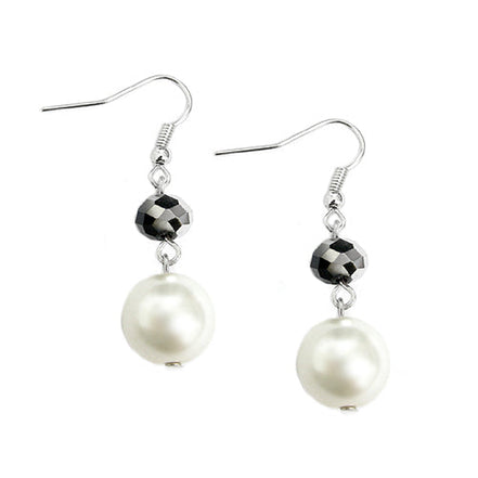SILVER MULTI COLOR BLACK/JET AND CREAM PEARL EARRINGS  #HNE92181_JET-CRM (RB7)
