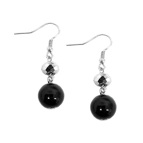 SILVER BLACK PEARL EARRINGS  #HNE92181_JET-SIL (RB9)