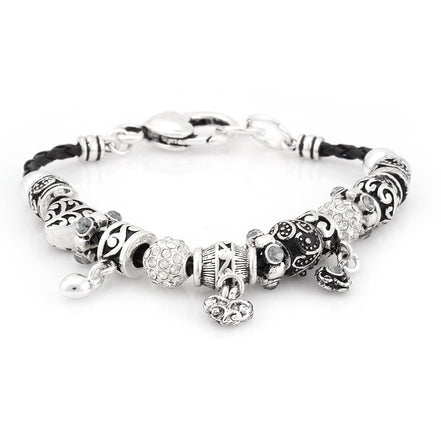 Silver-Tone Metal Heart Shape Round Crystal Bracelet