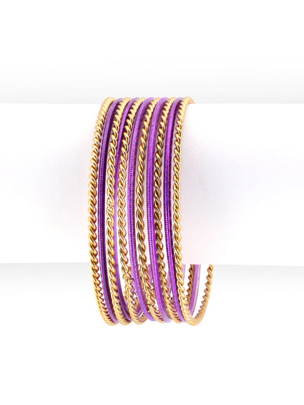 Purple and Gold Mixed Bangles Set of 11pcs        